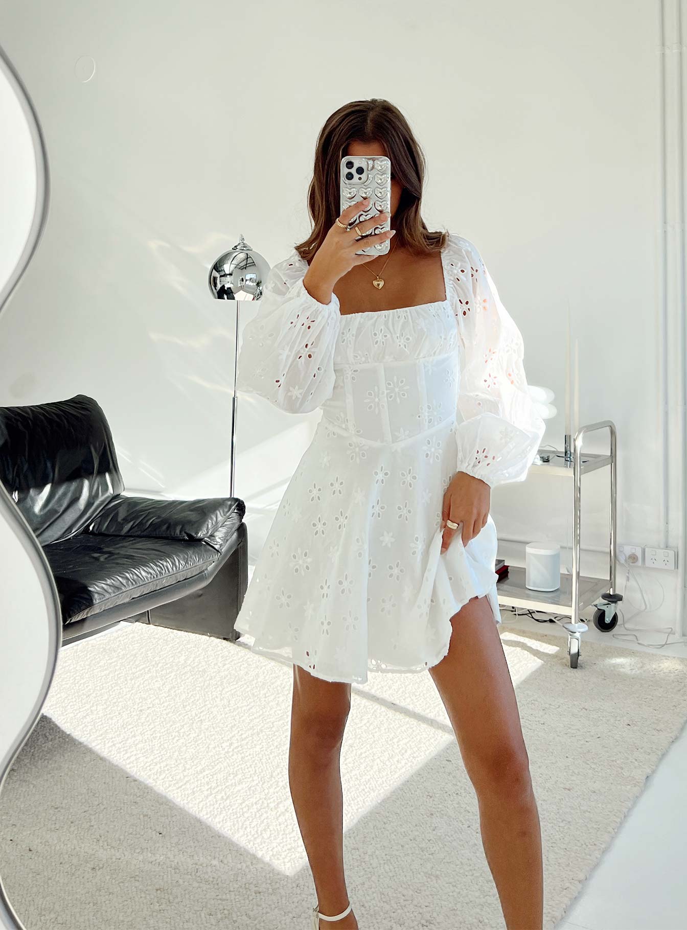 white short dress with sleeves
